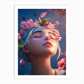 Girl With Flowers In Her Hair 1 Art Print