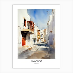 Mykonos Greece Watercolour Travel Poster 4 Art Print