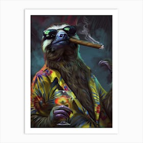 Animal Party: Crumpled Cute Critters with Cocktails and Cigars Sloth 1 Art Print