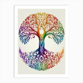 Default Stylized Tree Of Life In Bright Rainbow Colors On A Wh 1 (1) Art Print