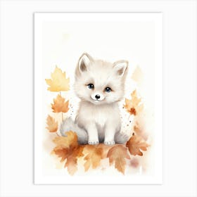 A Polar Fox Watercolour In Autumn Colours 1 Art Print