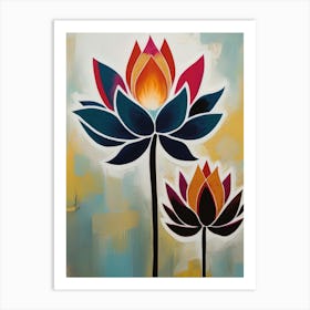 India National Flower the Lotus Flower Watercolor 1 Art Print