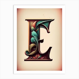 E, Letter, Alphabet Retro Drawing 2 Art Print