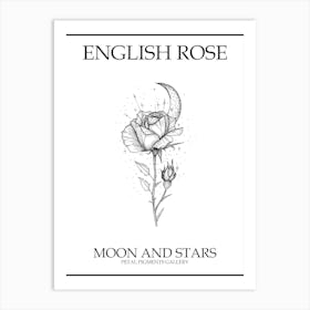 English Rose Moon And Stars Line Drawing 3 Poster Art Print