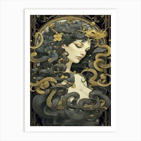 Medusa Black And Gold 2 Art Print