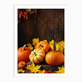 Autumn Gourds And Pumpkins Arranged For Thanksgiving Vibrant Hues Of Orange Yellow And Red Some Art Print