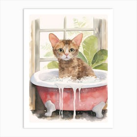 Devon Rex Cat In Bathtub Botanical Bathroom 2 Art Print