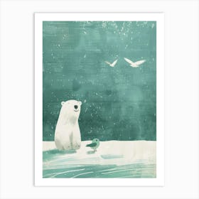 Polar Bear And Bird Art Print