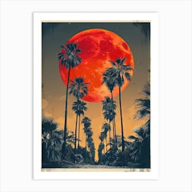 Red Moon Over Palm Trees Art Print