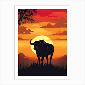 African Buffalo Sunset Silhouette 3 Art Print