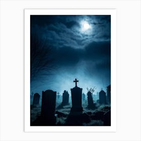 Death Fear Rising Full Fog Gravestone Dark Night Evil Background Holiday Horror Undead (18) Art Print