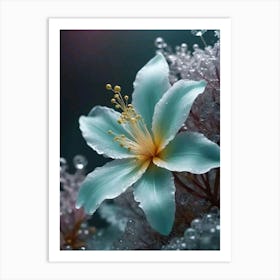 Blue Flower With Water Droplets 1 Art Print