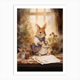 Bunny Writing Letters Rabbit Prints Watercolour 4 Art Print
