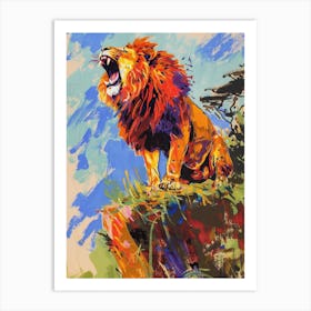 Masai Lion Roaring On A Cliff Fauvist Painting 3 Art Print