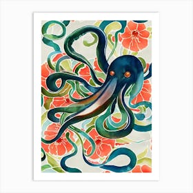 Squid Vintage Graphic Watercolour Art Print