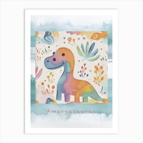 Cute Muted Pastel Amargasaurus Dinosaur 1 Poster Art Print