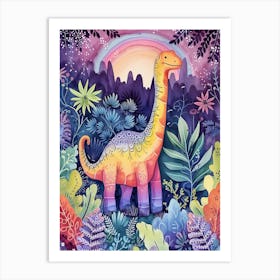 Rainbow Amargasaurus Dinosaur Illustration 1 Art Print