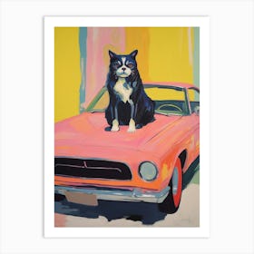 Dodge Challenger Vintage Car With A Dog, Matisse Style Painting 1 Art Print