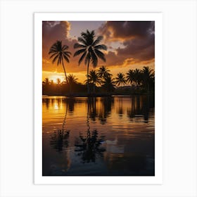 Sunset With Palm Trees 1 Art Print