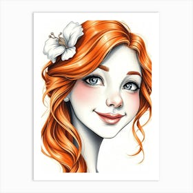 Ginger Girl Sketch Portrait Art Print