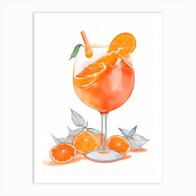 Aperol With Ice And Orange Watercolor Vertical Composition 26 Art Print