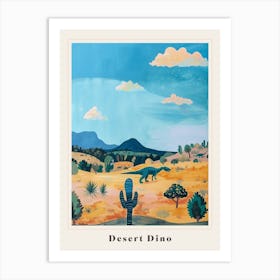 Dinosaur In The Desert With Clouds Poster Art Print