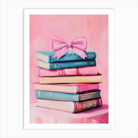 Stack Of Books With A Pink Bow Art Print