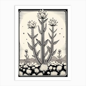 B&W Plant Illustration Pencil Cactus 1 Art Print