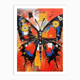 Butterfly red&orange in Basquiat's Style Art Print