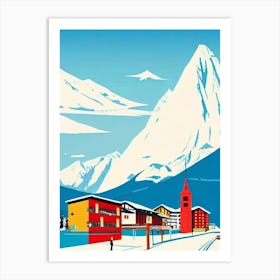 La Plagne 3, France Midcentury Vintage Skiing Poster Art Print
