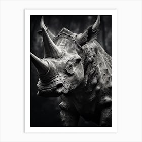 Black And White Photograph Of A Triceratops 1 Art Print