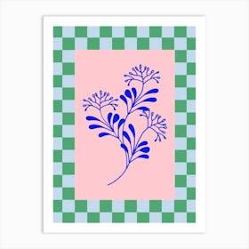 Modern Checkered Flower Poster Blue & Pink 12 Art Print