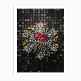 Vintage Purple Roses Flower Wreath on Dot Bokeh Pattern n.0763 Art Print