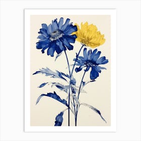 Blue Botanical Gaillardia Art Print