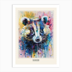 Badger Colourful Watercolour 1 Poster Art Print