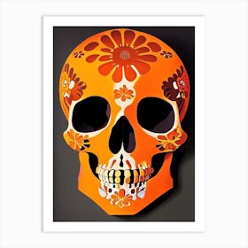 Skull With Floral Patterns Orange Matisse Style Art Print