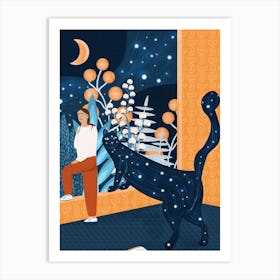 Cat And Moon Art Print