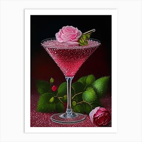 English Rose Pointillism Cocktail Poster Art Print