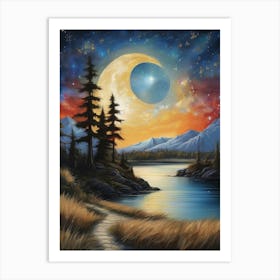 Moon Over Lake Art Print