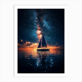 Sailboat In The Night Sky Art Print