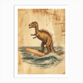 Vintage Spinosaurus Dinosaur On A Surf Board 3 Art Print