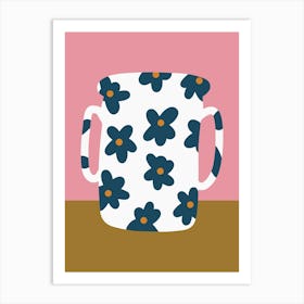 Mug With Flowers On Pink Art Print