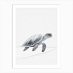 Sea Turtle In Deep Ocean, Sea Turtle Minimal Line Drawing 1 Art Print