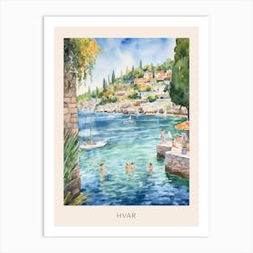 Swimming In Hvar Croatia Watercolour Poster Art Print