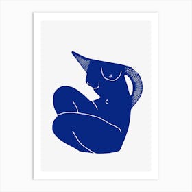 Blue Seated Nude Cut Out Art Print
