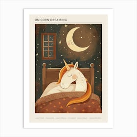 Unicorn Sleeping Under The Duvet At Night Muted Pastels 2 Poster Art Print