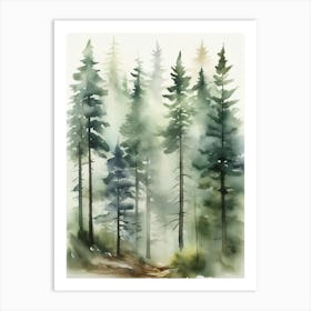 Appalachian Mountains of Misty Pines Watercolor Print of Evergreen Forest..146 Art Print