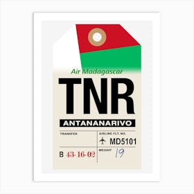 Antananarivo (TNR) Madagascar Vintage Airline Luggage Tag Art Print