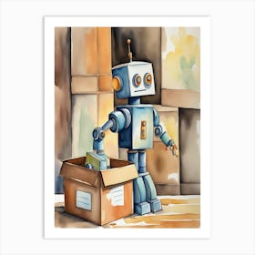 Watercolor Illustration Of A Robot Art Print