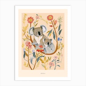 Folksy Floral Animal Drawing Koala 5 Poster Art Print